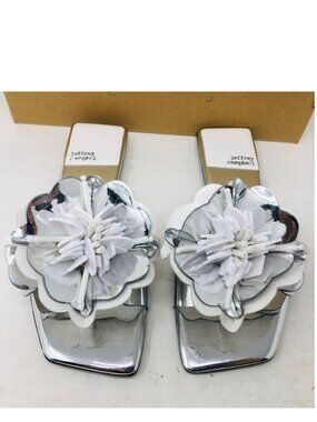Jeffrey Campbell Women's Silver Floral Slide Sandals Size 6.5 M - Medium